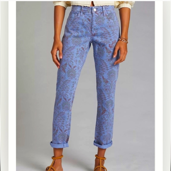 Anthropologie The Slim Boyfriend Jeans by Pilcro, blue with boho print Size 26 - Picture 17 of 17